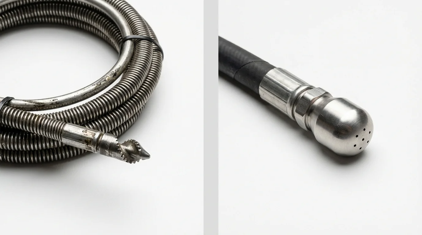 Drain snake cable and hydro jetting nozzle used for drain cleaning in Hanover, MA
