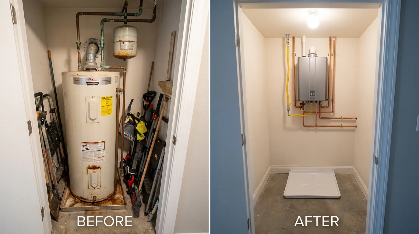 Tank water heater versus wall-mounted tankless unit comparison for Hanover, MA homeowners